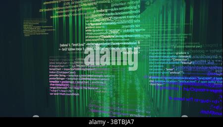 Flowing binary streams with source blocks drifting through digital matrix, glowing data streams Stock Photo