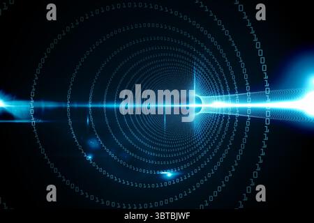 Spiral of binary code on black background Stock Photo