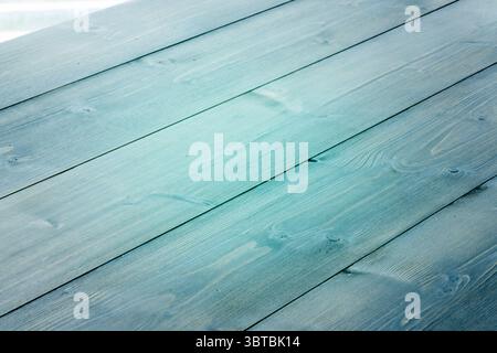 Flat design illustration is showing horizontal teal wood planks with grain texture and knots Stock Photo