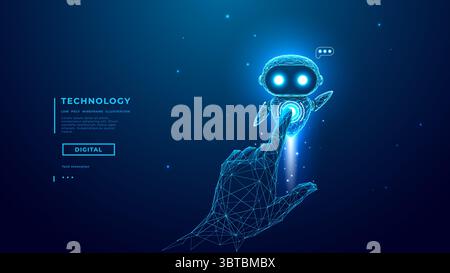 Technology Human Digital Hand Are Touching On Abstract AI Agent Mascot Stock Vector