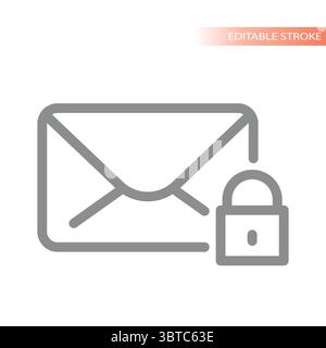 Envelope or letter with padlock vector icon. Safe, secured or password protected and encrypted e-mail or mail. Stock Vector