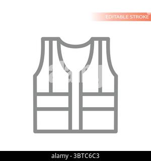 Protective and reflective vest line icon. High visibility, safety and fluorescent vest or jacket vector. Stock Vector
