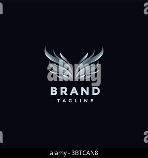Two Silver Wings Spread Logo Design. Majestic Pair of Silver Wings Spread Logo Design. Stock Vector
