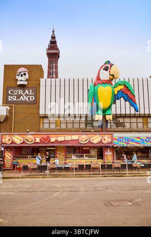 Fast food stall at Coral Island amusements on Blackpool Promenade,UK Stock Photo
