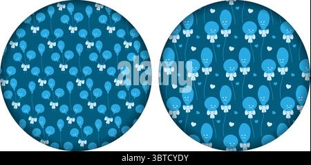 Deflated and circle balloons with Tied Bow and Hearts. Seamless Pattern on Circle Paper Cut Backdrop. Isolates Vector Illustration Blue Monday Greeting Themes Cards Party Invite, poster, Banner, leaflet Stock Vector