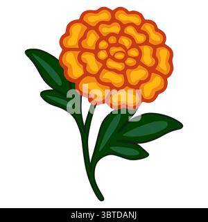Vibrant vector illustration of a stylized marigold flower with rich orange petals and deep green leaves, perfect for Day of the Dead designs or Mexica Stock Vector