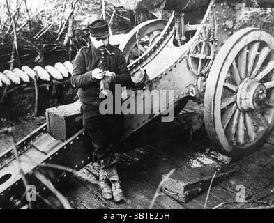World War One. French artillery. 75mm cannon, formerly used