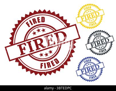 A Fired Seal Bundle, Grunge Style Workplace Termination Stamp Icons Stock Vector
