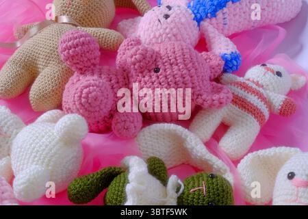 Adorable Collection of Crocheted Stuffed Animals for Children Stock Photo