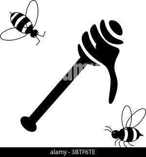 Honey dipper icon design. honey spoon vector. isolated on white background. vector illustration Stock Vector
