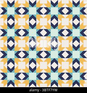 Geometric pattern with blue and yellow accents, seamless repeating patterns, vector art style, simple shapes, flat color blocks, retro design Stock Vector