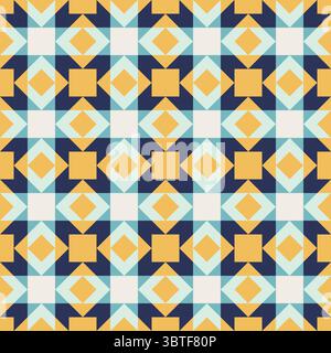 Geometric pattern with blue and yellow accents, seamless repeating patterns, vector art style, simple shapes, flat color blocks, retro design Stock Vector