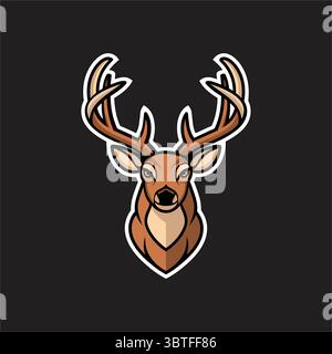 Stylized Deer Head Illustration with Prominent Antlers Stock Vector