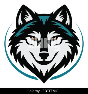 Stylized Wolf Head Illustration with Bold Black and Teal Colors Stock Vector