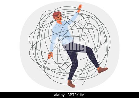 Business man is trapped in problems and troubles and risks going bankrupt and losing job Stock Vector