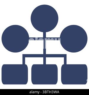 Abstract vector illustration of a hierarchical structure represented by interconnected circles and squares in a dark blue color palette. Stock Vector