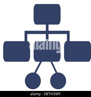 Abstract vector illustration of a hierarchical structure represented by interconnected rounded rectangles and circles, in a dark blue color palette, s Stock Vector