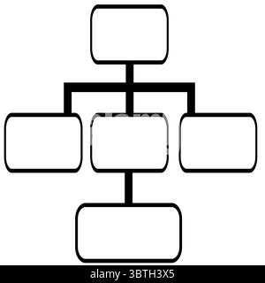 This vector illustration showcases a hierarchical structure represented by interconnected rectangular boxes, featuring a bold, black outline against a Stock Vector