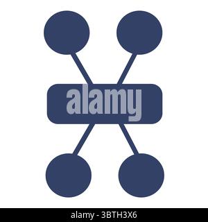 Abstract vector illustration of a central rectangular element connected to four circular elements, representing a network or connection concept in a m Stock Vector