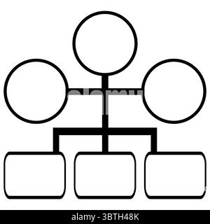 Abstract vector illustration of a hierarchical structure with interconnected circles and rectangles, representing a network or organizational chart. Stock Vector