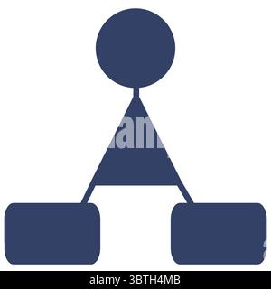 Abstract vector illustration of a hierarchical structure represented by a circle on top of a triangle, connected to two rounded rectangles below, symb Stock Vector