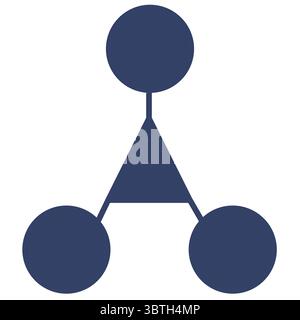 Abstract vector illustration of a network structure with three circles connected to a central triangle, showcasing a minimalist design in a deep blue Stock Vector