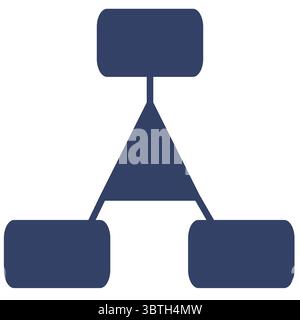 Abstract vector illustration of a hierarchical structure represented by interconnected rounded rectangles and a central triangle, rendered in a dark b Stock Vector