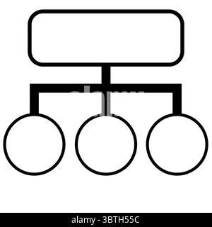 Abstract vector illustration of a hierarchical structure with a rectangular top element and three circular bottom elements, representing a simple orga Stock Vector