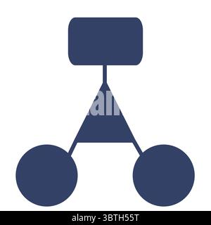Abstract vector illustration of a hierarchical structure represented by interconnected geometric shapes: a rectangle, a triangle, and two circles, ren Stock Vector