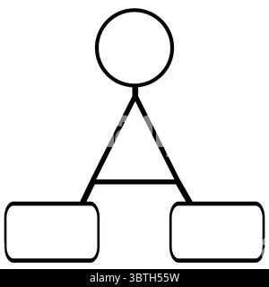 Abstract vector illustration of a simple flowchart with a circle on top and two rectangular boxes at the bottom, connected by bold lines forming a tri Stock Vector