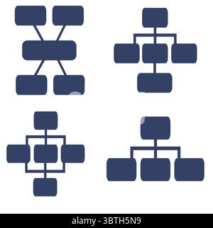 Set of four unique vector flowchart diagrams with rounded rectangles, representing various hierarchical structures and organizational charts, suitable Stock Vector