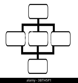Abstract vector flowchart illustration with interconnected rectangular blocks, ideal for presentations or diagrams, featuring a unique symmetrical des Stock Vector