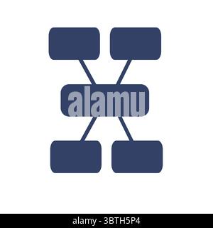 Abstract vector illustration of a minimalist flowchart with interconnected rounded rectangles, showcasing a simple yet elegant design in a dark blue h Stock Vector