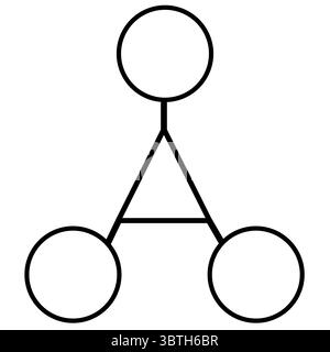 Abstract vector illustration of a minimalistic design featuring three circles connected by a triangle, symbolizing network, connection, or unity. Stock Vector