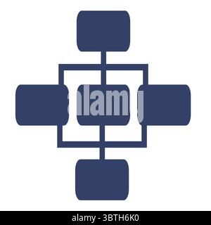 Abstract vector illustration of a network connection, featuring a central square with four connected rectangular nodes, rendered in a minimalist style Stock Vector