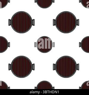 Seamless vector pattern of round grill grates in dark maroon and gray, ideal for kitchen or BBQ design backgrounds. Stock Vector