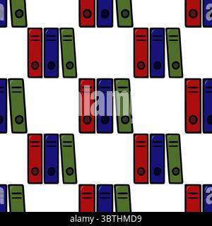 Seamless vector pattern of colorful office binders, a cheerful and organized design with red, blue, and green binders arranged in a repeating pattern, Stock Vector