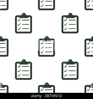 Seamless vector pattern of dark-green checklists on a white background, ideal for organizational or to-do list themed designs. Stock Vector