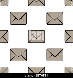 Seamless vector pattern of hand-drawn taupe envelopes with black outlines, ideal for stationery or email-related designs. Stock Vector