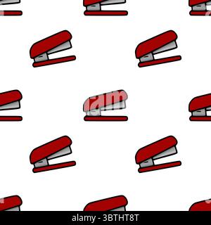 Seamless vector pattern of red office staplers, a playful design featuring repeating burgundy and gray stationery elements on a white background, idea Stock Vector