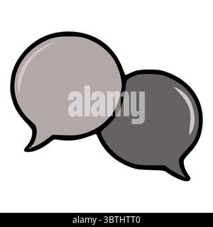 Vector illustration of two overlapping speech bubbles in gray and dark gray tones, featuring a bold black outline and subtle highlight effects for a m Stock Vector