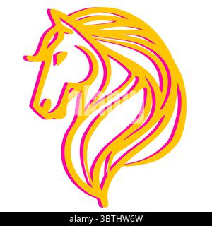 Abstract vector illustration of a stylized horse head in vibrant yellow and pink, featuring a dynamic, flowing mane and a bold, graphic style. Stock Vector