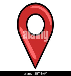 A vibrant vector illustration of a red location pin with a bold black outline and a white center circle, designed in a cartoon style, perfect for maps Stock Vector