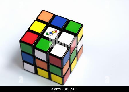 A colorful Rubik's Cube puzzle. Copenhagen, Denmark - July 14, 2025 Stock Photo