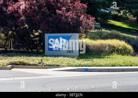 A ground sign of SAP Labs (PAL01) on Hillview Ave in Palo Alto, California, USA. Stock Photo