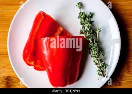 London UK, July 15 2025, Sliced And Cleaned Red Pepper Vegatable Ready To Cook Stock Photo