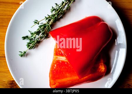 London UK, July 15 2025, Sliced And Cleaned Red Pepper Vegatable Ready To Cook Stock Photo