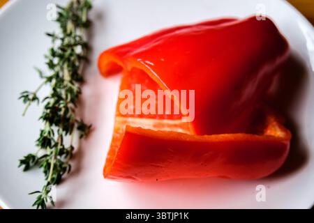 London UK, July 15 2025, Sliced And Cleaned Red Pepper Vegatable Ready To Cook Stock Photo