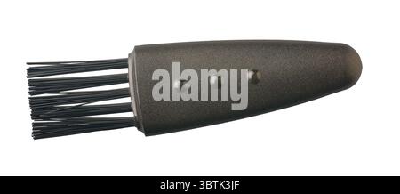 small black cleaning brush isolated white background, compact handle with short stiff bristles, removing debris from personal care tools accessories Stock Photo