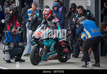 October 26, 2019, Melbourne, Victoria, Australia: Media gather around French rider Fabio Quartararo (#20) of Petronas Yamaha SRT as he leaves his garage during day 3 of the 2019 Australian MotoGP held at Phillip Island, Australia. (Credit Image: © Theo Karanikos/ZUMA Wire) Stock Photo